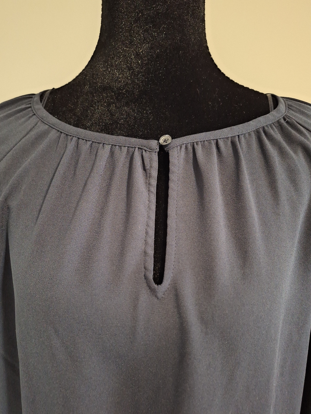 Nine West Navy Long-Sleeve Peasant Keyhole Neckline Top - Picture 6 of 7